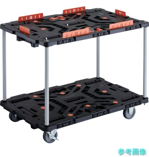 TRUSCO BT920KJ3S2-E100T 連結式樹脂製2段台車 ビートル 900X600 自在3輪 内2輪ストッパー付 コボレ止めセット とめたろう付 ハンドルなし｜イーキカイ　店