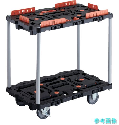 TRUSCO BT720KJ3S2-E100T 連結式樹脂製2段台車 ビートル 700X450 自在3輪 内2輪ストッパー付 コボレ止めセット とめたろう付 ハンドルなし