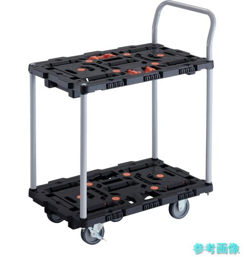 TRUSCO BT724J3S2-E100T 連結式樹脂製2段台車 ビートル 700X450 自在3輪 内2輪ストッパー付 とめたろう ハンドル付|イーキカイ 店