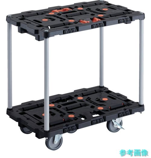 TRUSCO BT720J5S2-E100T 連結式樹脂製2段台車 ビートル 700X450 自在5輪 内2輪ストッパー付 とめたろう付 ハンドルなし|イーキカイ 店