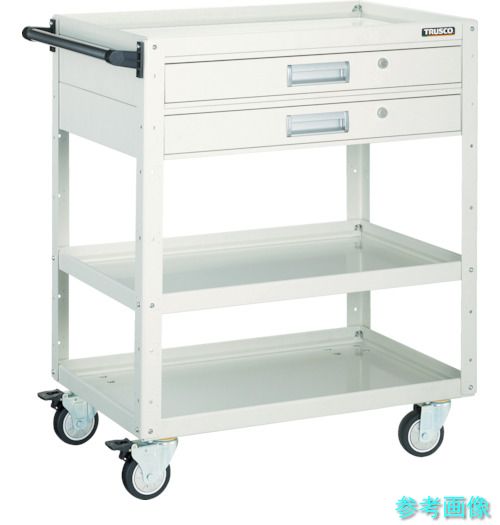TRUSCO EGW-973V2UJ-W 物の具手押し車 鷲手押し車 750×500 2段引出付 ウレタン4輪自在 白いこと