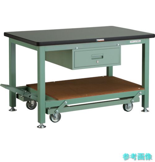 メーカー直送(北海道・沖縄・離島は除く) (TRUSCO) RTWC-1200F1 重荷重作業台移動式(3000kg)TWC型 1200X750XH740 1段引出付 グリーン色｜イーキカイ　店