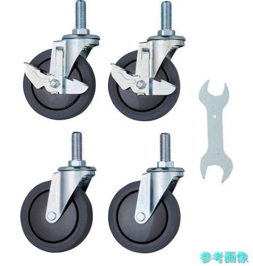 TRUSCO PEW-ELW100SET スチール製ワゴン用2段階S付キャスターセット ツールワゴン フェニックスワゴン用 100Φ エラストマー 省音・ダブルストッパータイプ 【1組(4個)】｜イーキカイ　店 8,547円