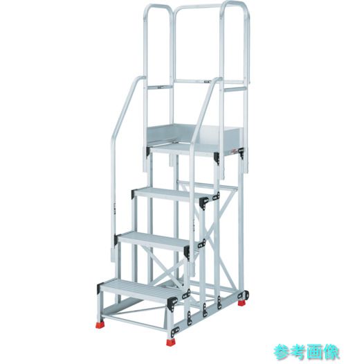 TRUSCO TSF-4810-TF250 軽銀製やり方用踏台 4段 高さ1.0m 天板大きさ800×400 段高250粍 フルセット手摺り付き添い人