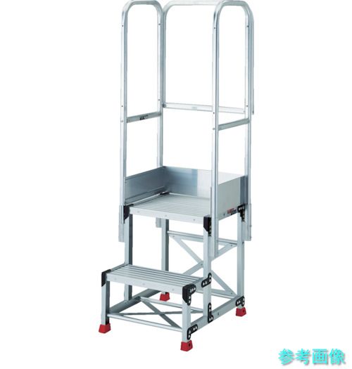 TRUSCO TSF-25256-TS300 軽銀製進め方用踏台 2段 高さ0.6m 天板大きさ500×400 足つき奥ふかさ250粍 天場三方手摺り付き添い人