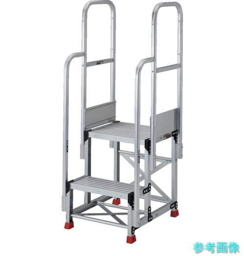 TRUSCO TSF-267-TR350 軽銀製やり方用踏台 2段 高さ0.7m 天板大きさ600×400 段高350粍 上がり段両手摺り付き添い人