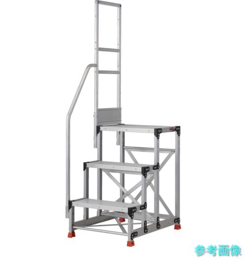TRUSCO TSFC-369-TK300 軽銀製進め方用踏台 縞板印字機 3段 高さ0.9m 天板大きさ600×400 段高300粍 上がり段片手摺り付き添い人