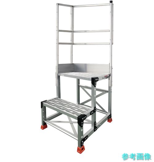 TRUSCO TSF-285-TL250 軽銀製進め方用踏台 2段 高さ0.5m 天板大きさ800×400 段高250粍 天場二方手摺り付き添い人