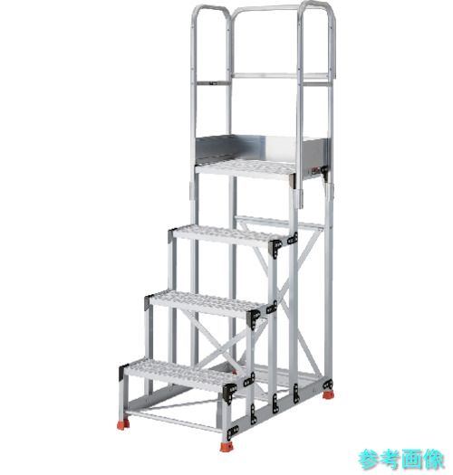 (TRUSCO) TSFGR-4612-TS300 軽銀製やり方用踏台 グレーチングタイプ 4段 高さ1.2m 天板大きさ600×400 段高300粍 天場三方手摺り付き添い人