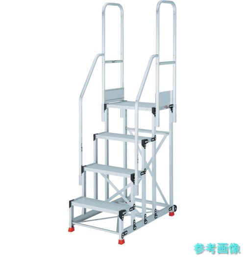 TRUSCO TSF-463012-TR300 軽銀製やり方用踏台 4段 高さ1.2m 天板大きさ600×400 踏み段奥ふかさ300粍 上がり段両手摺り付き添い人