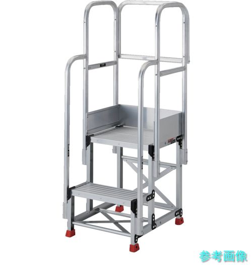 TRUSCO TSF-266-TF300 軽銀製進め方用踏台 2段 高さ0.6m 天板大きさ600×400 段高300粍 フルセット手摺り付き添い人