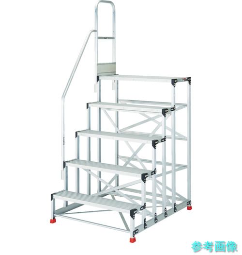 TRUSCO TSF-51015-TK300 軽銀製やり方用踏台 5段 高さ1.5m 天板大きさ1000×400 段高300粍 上がり段片手摺り付き添い人