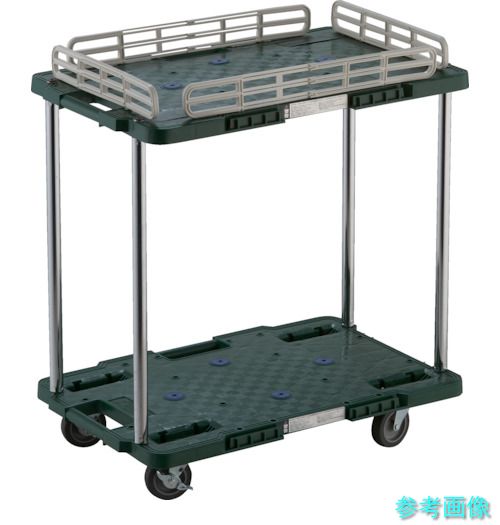 TRUSCO MPB-602JSK-GN 樹脂製台車 ルートバン 2段式 柵1段付 400X600 4輪自在ストッパー付 緑