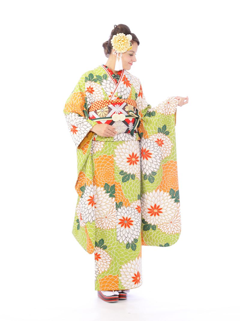【レンタル】振袖レンタル |1月| 黄緑地 結婚式 成人式 卒業式 レンタル着物 振袖 フルセット 小物 振り袖 九重 | 着物 きもの セット 着付け 小物セット 半襟 着付け小物セット 帯揚げ 半衿 振り袖レンタル 帯締め 袋帯 重ね襟 振袖用 着付けセット 送料無料 [0s0028]