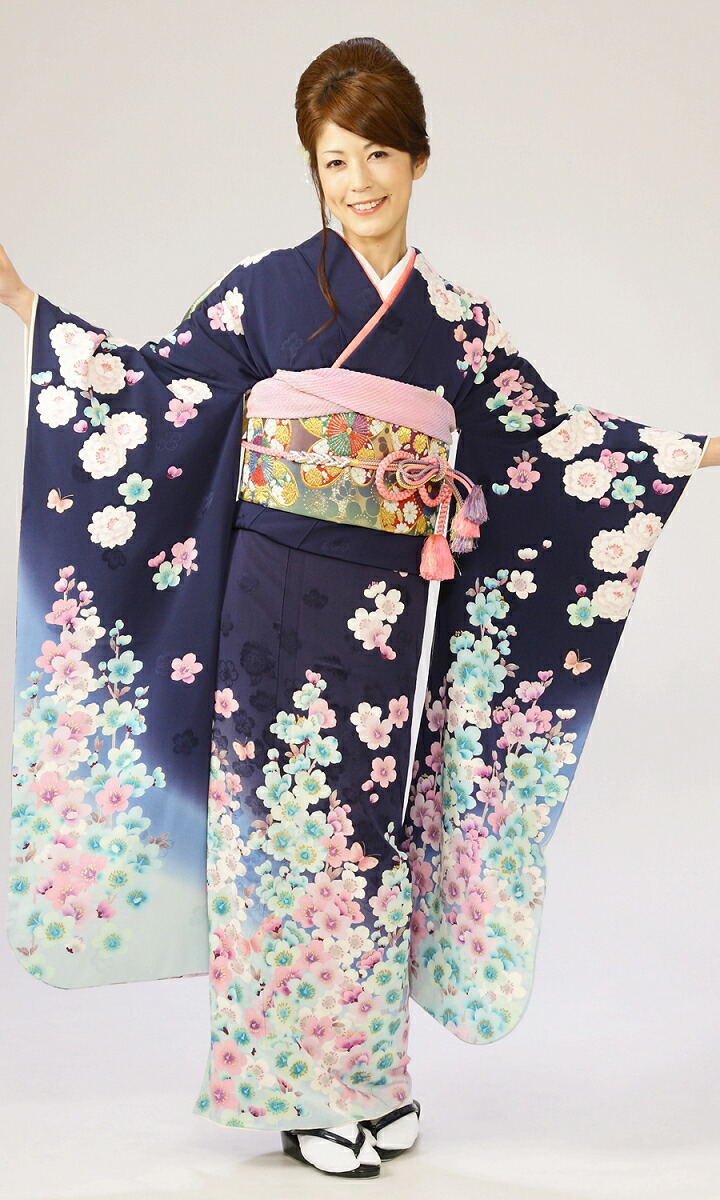 【レンタル】振袖レンタル |1月| 藍地 結婚式 成人式 結納 卒業式 レンタル着物 振袖 貸衣装 フルセット 小物一式つき 振り袖 送料無料 新品足袋プレゼント 5s414 ★