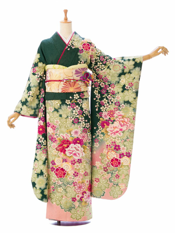 【レンタル】振袖レンタル |2月~12月| 6S131 緑色地 結婚式 成人式 結納 卒業式 レンタル着物 振袖 貸衣装 フルセット 小物一式つき 振り袖 送料無料 新品足袋プレゼント ★|e-きものレンタル 店
