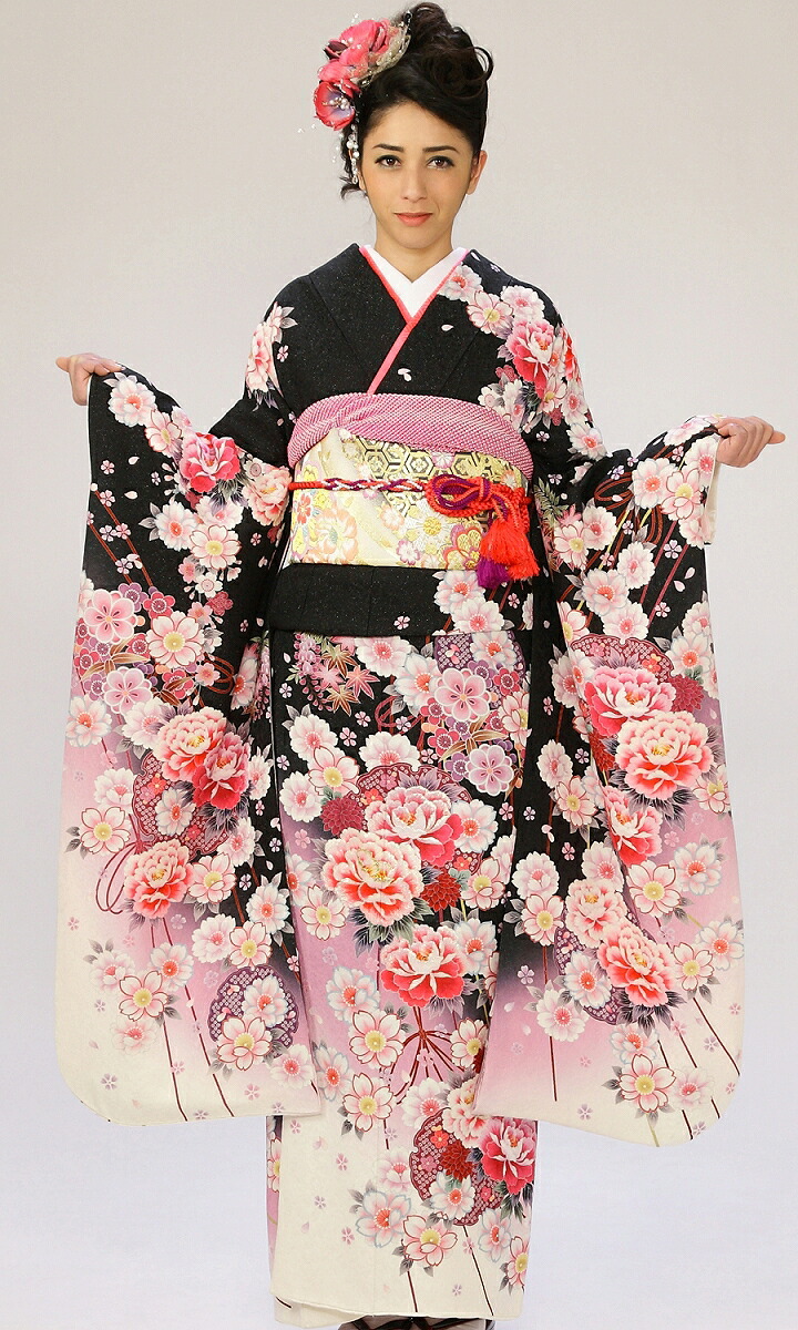 【レンタル】振袖レンタル |1月| 黒地 結婚式 成人式 結納 卒業式 レンタル着物 振袖 貸衣装 フルセット 小物一式つき 振り袖 送料無料 新品足袋プレゼント 6s912 ★ 38,220円