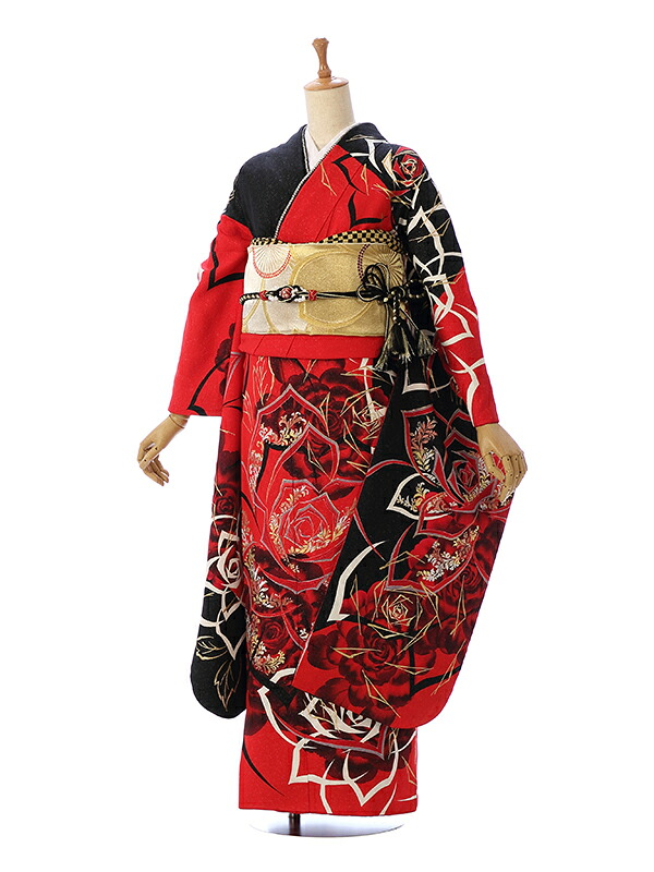 【レンタル】振袖レンタル |1月| 赤/黒地 結婚式 成人式 結納 卒業式 レンタル着物 振袖 貸衣装 フルセット 小物一式つき 振り袖 送料無料 新品足袋プレゼント 7S195 34,970円