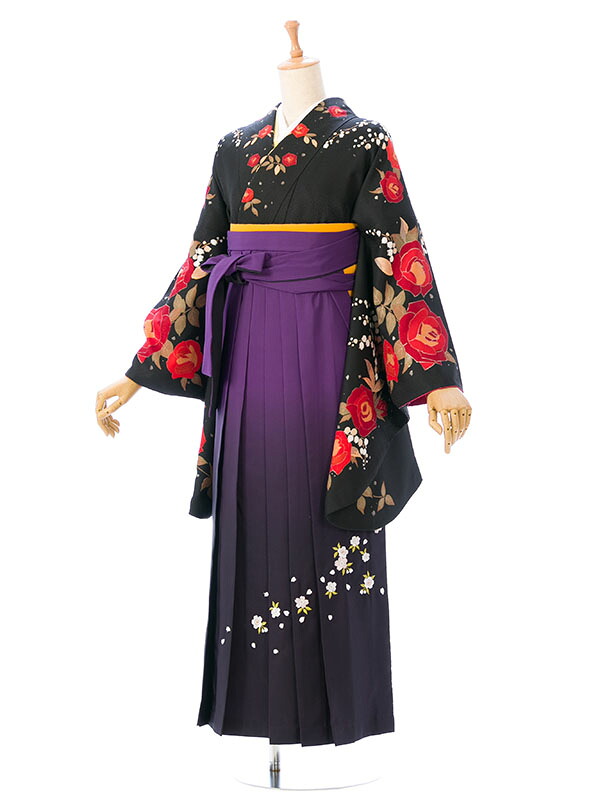 【レンタル】 卒業式 袴 レンタル 女 卒業袴 黒地 先生 | 貸衣裳 貸衣装 衣装レンタル レンタル衣装 卒業式 袴セット 女性 レディース 着物袴 セット レンタル袴 新品足袋プレゼント R968_E-H056-25-3|e-きものレンタル 店