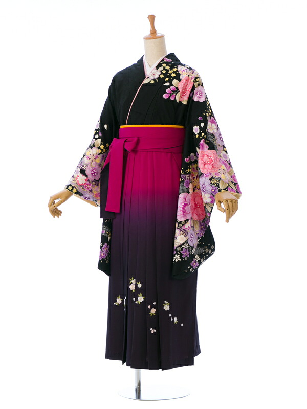 【レンタル】 卒業袴 レンタル 卒業式 袴 レンタル 卒業式 着物 袴 黒 袴セット 小物一式つき 送料無料 新品足袋プレゼント r1172_e-h012-25-4｜e-きものレンタル　店