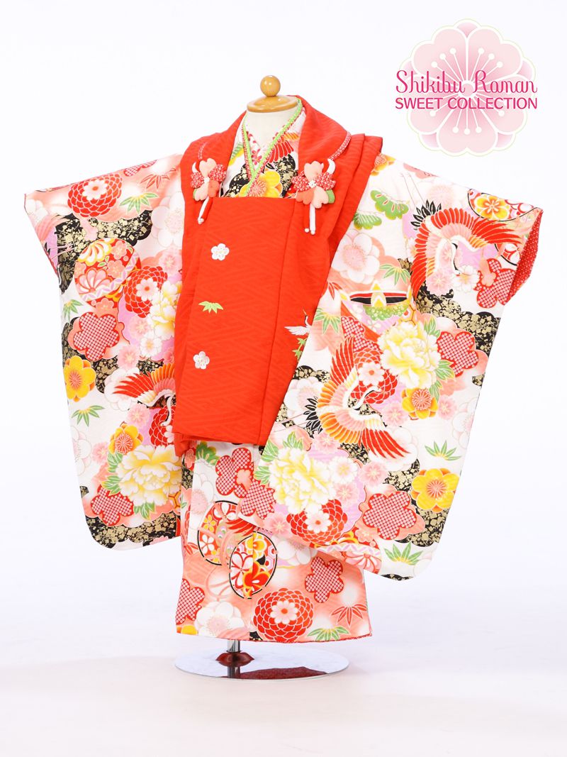 式部浪漫　七五三着物　ピンク 被布　7点セット 七五三 着物 3歳 購入 フルセット レトロ ブランド 被布セット