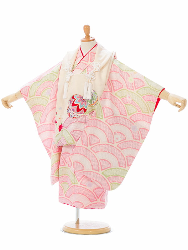 式部浪漫 和服 Kaguraの七五三着物3歳 簡単な着せ方マニュアル付 クリーム系 女の子 3歳 女の子 レンタル フルセット 着物セット ３歳着物レンタル 被布 七五三 七五三 被布 貸衣装 往復送料無料 七五三フルセット付 髪飾り付 簡単な着せ方マニュアル付 式部浪漫 E H