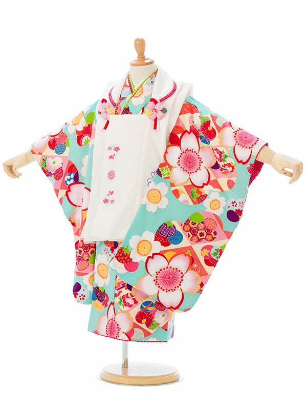 全品送料無料 式部浪漫の七五三着物3歳 女の子 被布 フルセット 白 水色系 女の子 3歳 レンタル 七五三 ３歳着物レンタル 七五三 被布 貸衣装 往復送料無料 七五三フルセット付 髪飾り付 簡単な着せ方マニュアル付 式部浪漫 E H 466 即日発送