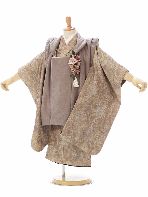 フルセット 被布 ベージュ系 被布 七五三着物3歳 女の子 着物セット レンタル アンティーク調 七五三 三歳 ３歳着物レンタル 貸衣装 女の子 被布 貸衣装 七五三 七五三 往復送料無料 七五三フルセット付 髪飾り付 簡単な着せ方マニュアル付 Haph E きもの