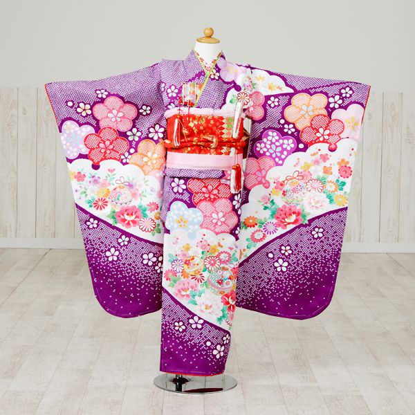 楽天市場 レンタル ブランド 陽気な天使 紫地 疋田絞りに四季の花 七五三 7歳着物レンタル 7歳 女の子 貸衣装 往復送料無料 七五三 レンタル 七五三フルセット付 簡単な着せ方マニュアル付 結婚式 7 858 E きものレンタル 楽天市場店
