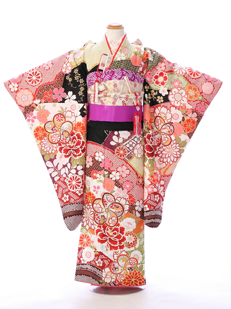 正規品 レンタル E 7 113 七五三セット 小物セット 女児 着付け 草履 帯 子供 レンタル着物 きもの 小物 和装 着物レンタル 足袋 衣装 753 七歳 七五三着物 着物 フルセット 髪飾り レトロ 古典柄 慶長 黒色地 鹿の子絞り調の美しい絵羽 送料無料 往復 女の子 7歳