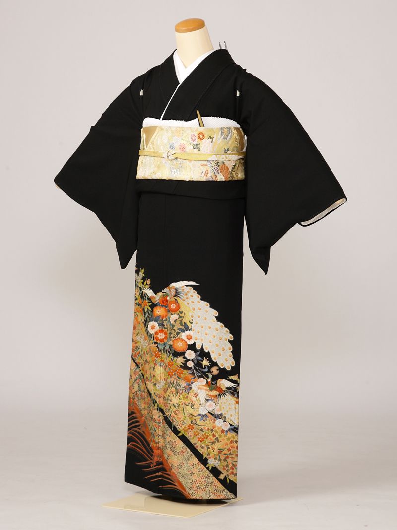 【レンタル】 留袖レンタル フルセット 送料無料 Mサイズ 黒留袖 結婚式 母親 和服 留袖 143cm～153cm ～9号 新品 足袋プレゼント 五つ紋 五三桐 | 着物レンタル セット バッグ 和装 小物 レンタル着物 一式 おすすめ 留袖用 留め袖レンタル レンタル留袖 4A466