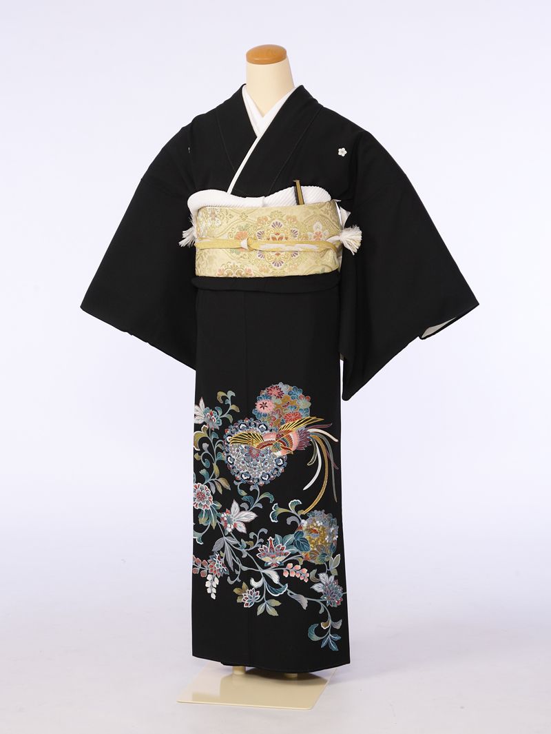 【レンタル】 留袖レンタルフルセット Mサイズ 結婚式 母親 和服 列席 親族 留袖 145cm～155cm ～11号 黒留袖 レンタル 送料無料 新品足袋プレゼント 小物一式つき 五つ紋 五三桐 結婚式 正装 和服 34A036