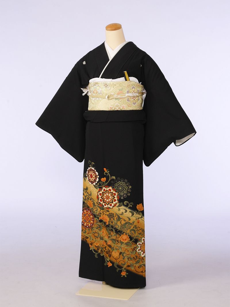 【レンタル】 留袖レンタルフルセット Mサイズ 結婚式 母親 和服 列席 親族 留袖 145cm～155cm ～13号 黒留袖 レンタル 送料無料 新品足袋プレゼント 小物一式つき 五つ紋 五三桐 結婚式 正装 和服 74A054