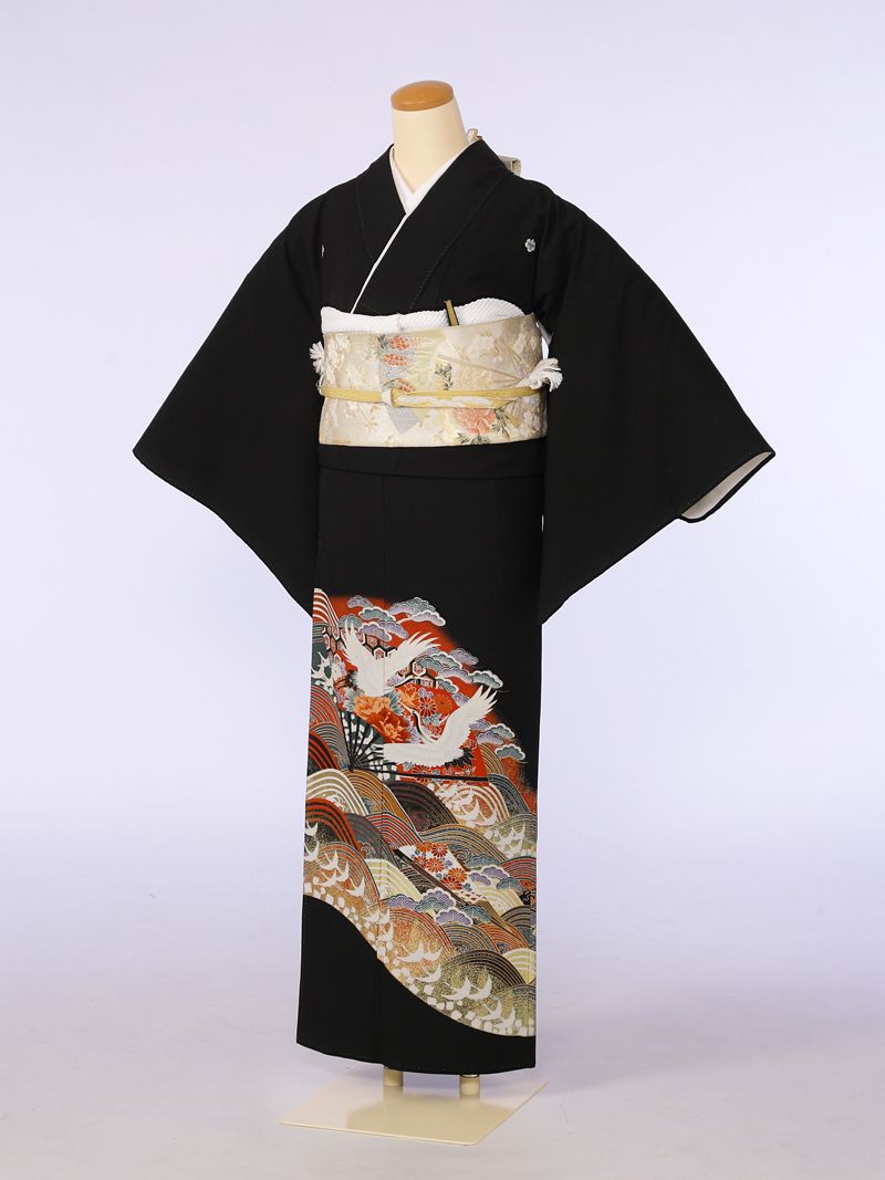 【レンタル】 留袖レンタルフルセット Mサイズ 結婚式 母親 和服 列席 親族 留袖 144cm～154cm ～11号 黒留袖 レンタル 送料無料 新品足袋プレゼント 小物一式つき 五つ紋 五三桐 結婚式 正装 和服 74A013
