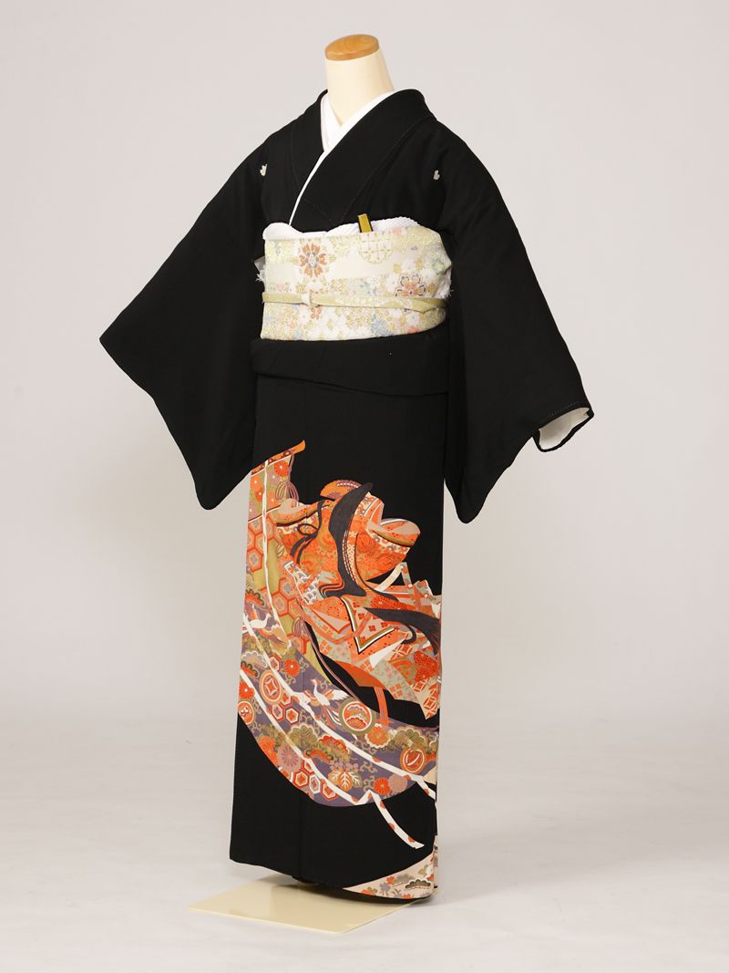 【レンタル】 留袖レンタルフルセット Mサイズ 黒留袖 レンタル 結婚式 母親 和服 列席 親族 留袖 140cm～150cm ～11号 送料無料 新品足袋プレゼント 小物一式つき 五つ紋 五三桐 結婚式 正装 和服 3K136