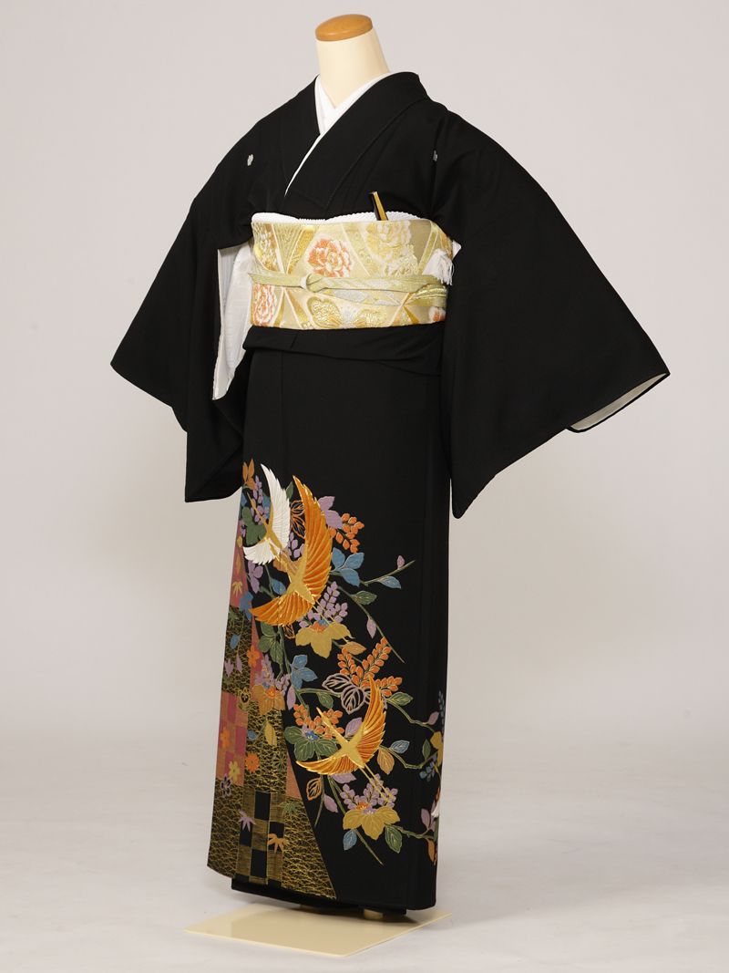 【レンタル】 留袖レンタルフルセット Mサイズ 黒留袖 レンタル 結婚式 母親 和服 列席 親族 留袖 145cm～155cm ～11号 送料無料 新品足袋プレゼント 小物一式つき 五つ紋 五三桐 結婚式 正装 和服 5K201 6,600円