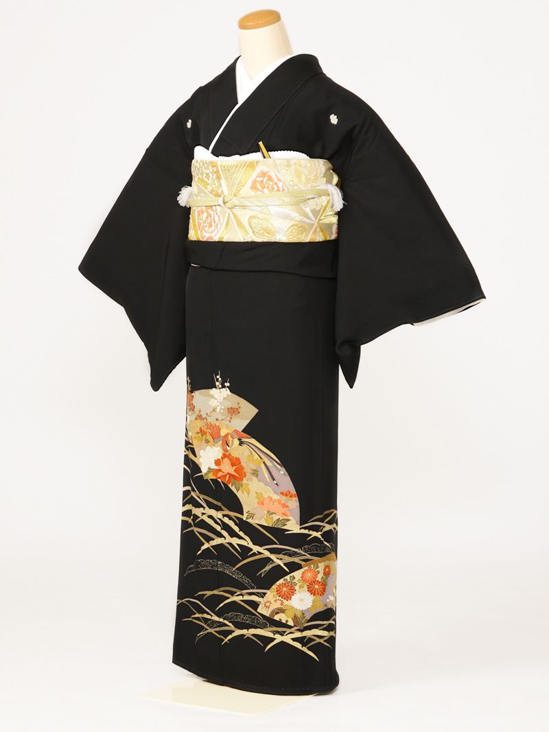 【レンタル】 留袖レンタルフルセット Mサイズ 黒留袖 レンタル 結婚式 母親 和服 列席 親族 留袖 143cm～153cm ～11号 送料無料 新品足袋プレゼント 小物一式つき 五つ紋 五三桐 結婚式 正装 和服 34A057