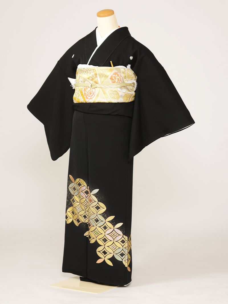 【レンタル】 留袖レンタルフルセット Mサイズ 黒留袖 レンタル 結婚式 母親 和服 列席 親族 留袖 140cm～150cm ～9号 送料無料 新品足袋プレゼント 小物一式つき 五つ紋 五三桐 結婚式 正装 和服 34A028