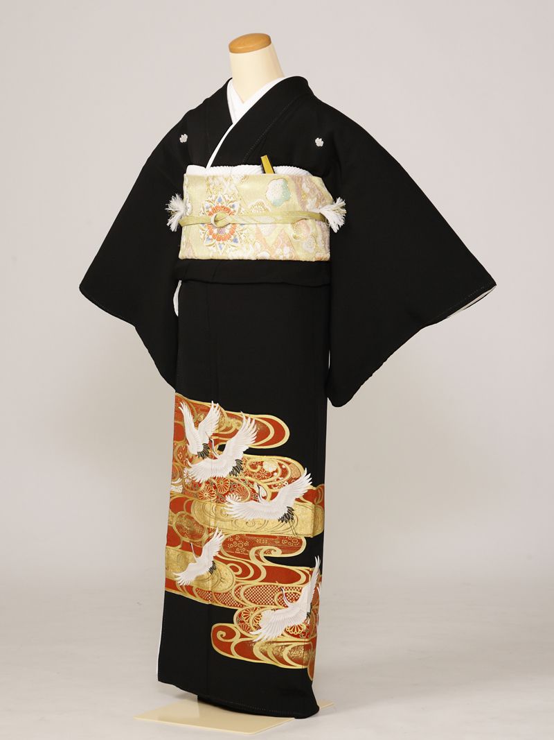【レンタル】 留袖レンタルフルセット Mサイズ 黒留袖 レンタル 結婚式 母親 和服 列席 親族 留袖 140cm～150cm ～11号 送料無料 新品足袋プレゼント 小物一式つき 五つ紋 五三桐 結婚式 正装 和服 5K123