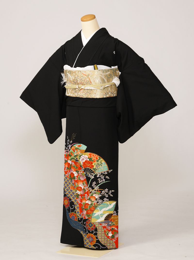 【レンタル】 留袖レンタルフルセット Mサイズ 黒留袖 レンタル 結婚式 母親 和服 列席 親族 留袖 148cm～155cm ～11号 送料無料 新品足袋プレゼント 小物一式つき 五つ紋 五三桐 結婚式 正装 和服 4K455