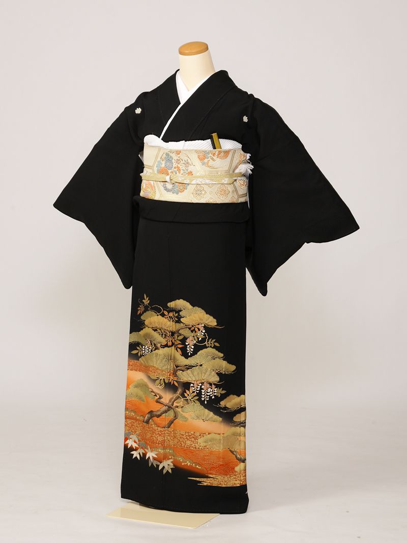 【レンタル】 留袖レンタルフルセット Mサイズ 黒留袖 レンタル 結婚式 母親 和服 列席 親族 留袖 145cm～155cm ～11号 送料無料 新品足袋プレゼント 小物一式つき 五つ紋 五三桐 結婚式 正装 和服 4A212