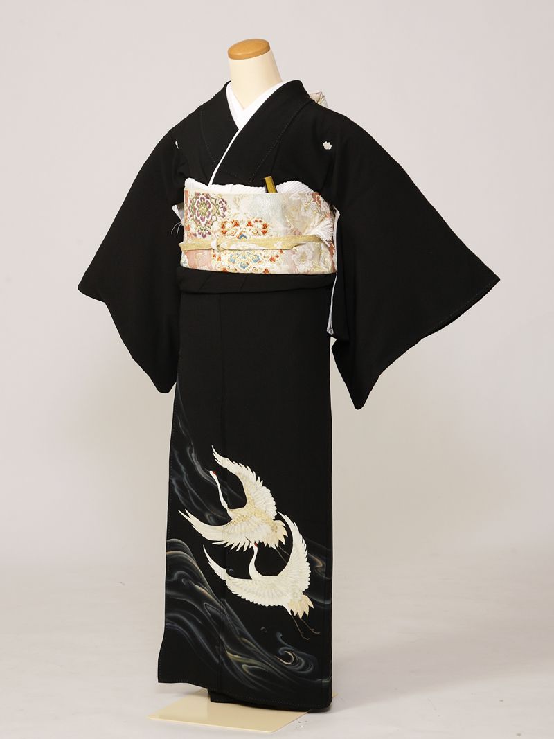 【レンタル】 留袖レンタルフルセット Mサイズ 黒留袖 レンタル 結婚式 母親 和服 列席 親族 留袖 140cm～150cm ～11号 送料無料 新品足袋プレゼント 小物一式つき 五つ紋 五三桐 結婚式 正装 和服 74A224