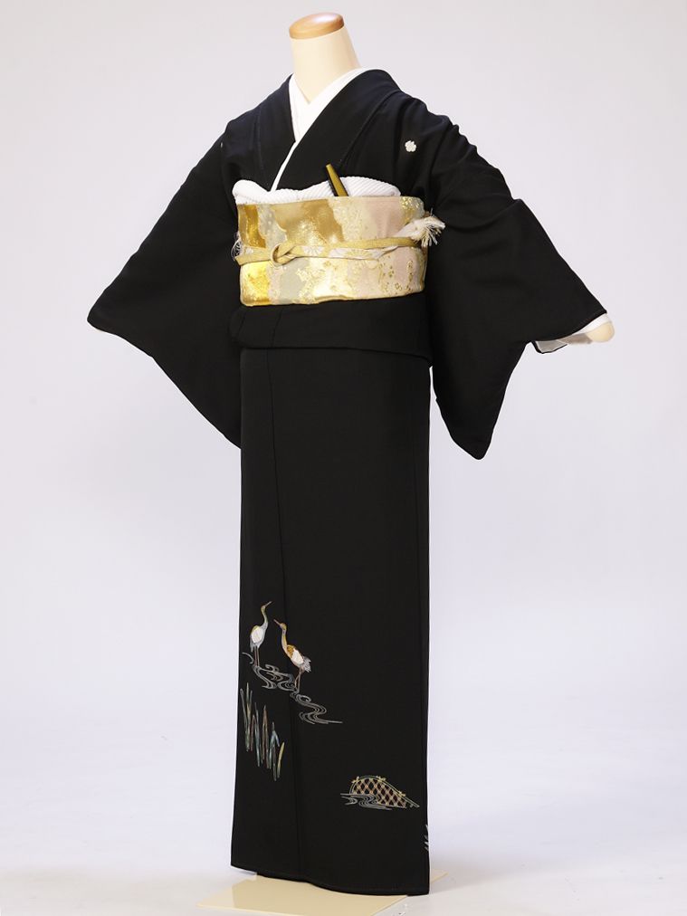 【レンタル】 留袖レンタルフルセット Mサイズ 黒留袖 レンタル 結婚式 母親 和服 列席 親族 留袖 143cm～153cm ～11号 送料無料 新品足袋プレゼント 小物一式つき 五つ紋 五三桐 結婚式 正装 和服 75A067