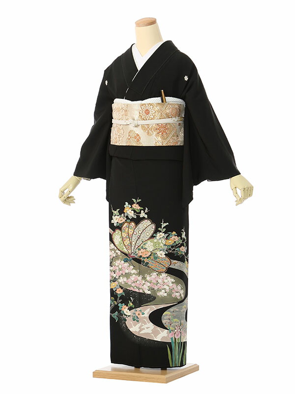 【レンタル】留袖 レンタル フルセット Mサイズ 145cm~155cm 13号まで 黒留袖 レンタル 50代 60代 末広付 結婚式 母親 和服 列席 親族 着物 送料無料 新品足袋プレゼント 小物一式付 草履バッグセット付 五つ紋 五三桐 結婚式 正装 和服 お値打ち 仲人 34A097