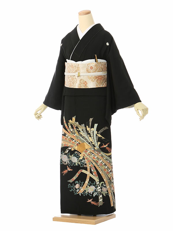 【レンタル】留袖 レンタル フルセット Mサイズ 145cm～155cm 13号まで 黒留袖 レンタル 50代 60代 末広付 結婚式 母親 和服 列席 親族 着物 送料無料 新品足袋プレゼント 小物一式付 草履バッグセット付 五つ紋 五三桐 結婚式 正装 和服 お値打ち 仲人 74A125