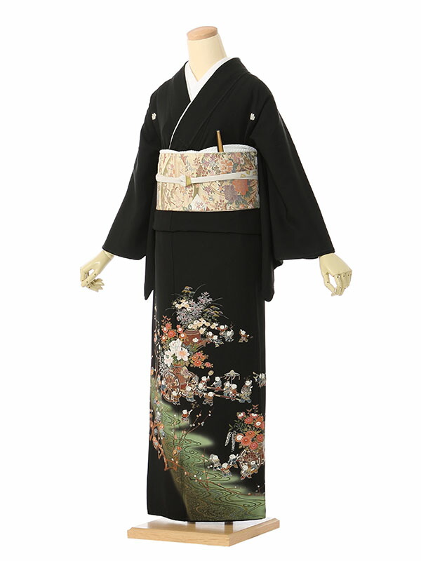 【レンタル】留袖 レンタル フルセット Mサイズ 145cm～155cm 13号まで 黒留袖 レンタル 50代 60代 末広付 結婚式 母親 和服 列席 親族 着物 送料無料 新品足袋プレゼント 小物一式付 草履バッグセット付 五つ紋 五三桐 結婚式 正装 和服 お値打ち 仲人 4K418