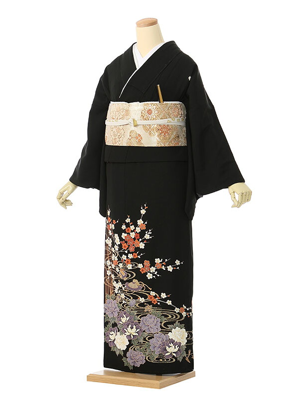 【レンタル】留袖 レンタル フルセット Lサイズ 150cm~157cm 13号~17号 黒留袖 レンタル 50代 60代 末広付 結婚式 母親 和服 列席 親族 着物 送料無料 新品足袋プレゼント 小物一式付 草履バッグセット付 五つ紋 五三桐 結婚式 正装 和服 お値打ち 仲人 4K473|e-きものレンタル 店
