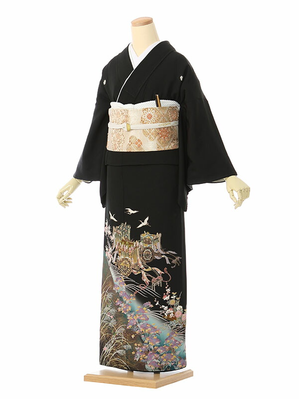 【レンタル】留袖 レンタル フルセット Mサイズ 145cm～155cm 13号まで 黒留袖 レンタル 50代 60代 末広付 結婚式 母親 和服 列席 親族 着物 送料無料 新品足袋プレゼント 小物一式付 草履バッグセット付 五つ紋 五三桐 結婚式 正装 和服 お値打ち 仲人 74A165 19,800円