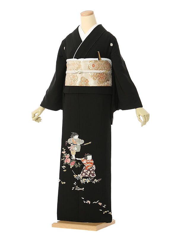 【レンタル】留袖 レンタル フルセット Mサイズ 150cm～155cm 13号まで 黒留袖 レンタル 50代 60代 末広付 結婚式 母親 和服 列席 親族 着物 送料無料 新品足袋プレゼント 小物一式付 草履バッグセット付 五つ紋 五三桐 結婚式 正装 和服 お値打ち 仲人 74A175