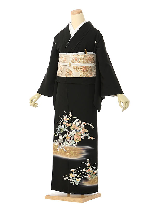 【レンタル】留袖 レンタル フルセット Mサイズ 145cm～155cm 13号まで 黒留袖 レンタル 50代 60代 末広付 結婚式 母親 和服 列席 親族 着物 送料無料 新品足袋プレゼント 小物一式付 草履バッグセット付 五つ紋 五三桐 結婚式 正装 和服 お値打ち 仲人 34A025
